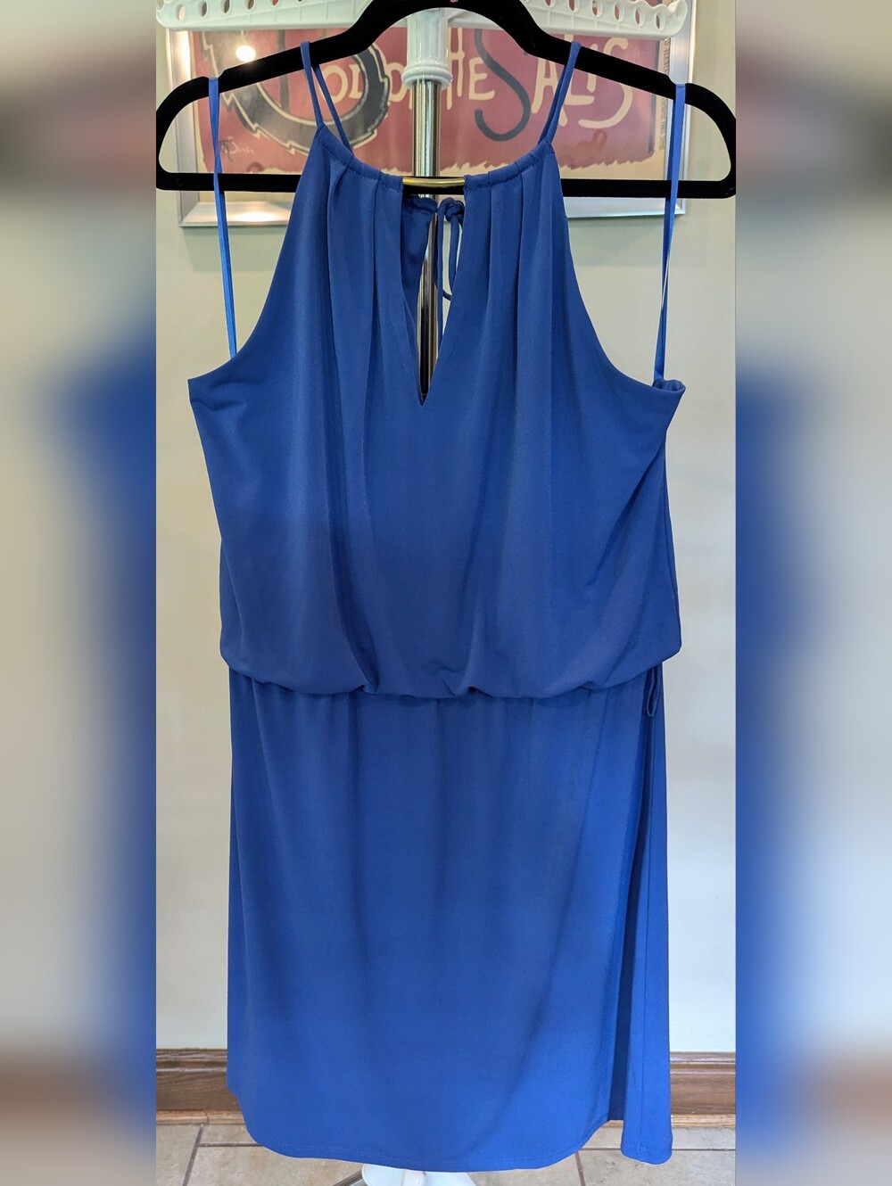 WHBM Isla Royal Blue Keyhole Halter Matte Jersey Dress Large EUC $30
